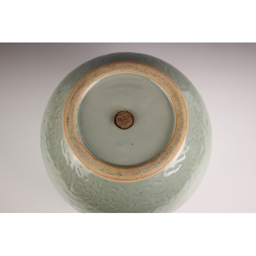 A large Chinese porcelain Longuan celadon jardienere, the circular ...