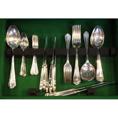 91 - A canteen of silver plated cutlery, mid 20th century, the flatware with six place pembury style patt... 