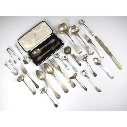 100 - A selection of silver and white metal flatware, including a George V silver christening set, Page Ke... 