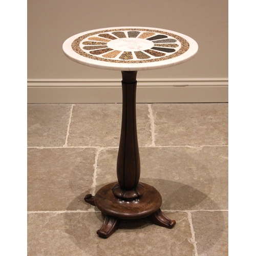 1018 - A pietra dura topped mahogany wine/lamp specimen table, mid 19th century, the circular marble top ce... 