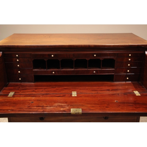 1028 - A Victorian mahogany secretaire chest of drawers, the fall front drawer with geometric moulding open... 