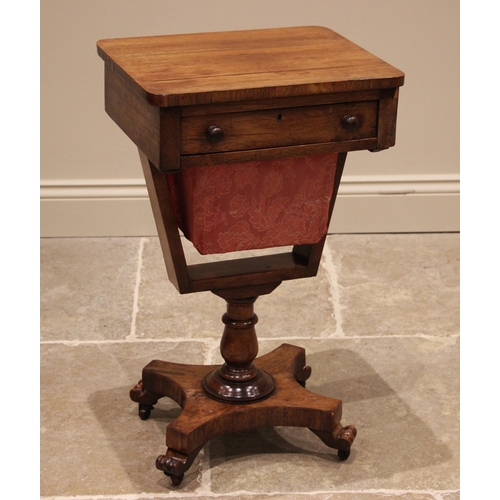 1033 - A Victorian walnut work / sewing table, the rectangular top with rounded corners over a single drawe... 