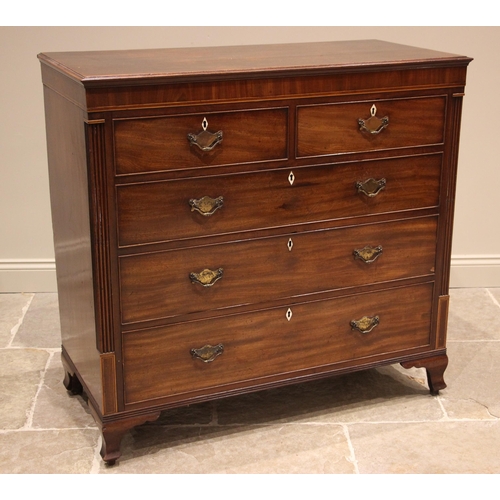 1046 - A George IV mahogany straight front chest of drawers, formed with a cross banded frieze over an arra... 