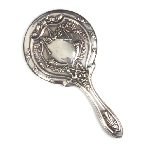 107 - A George V silver mounted hand held mirror, W and F Rabone, Birmingham 1911, the reverse of the mirr... 