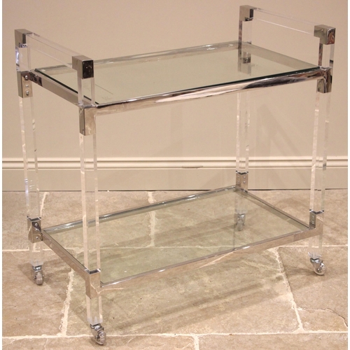 1072 - An Oka 'Lenox' glass and acrylic two tier drinks trolley, the square section frame upon stainless st... 