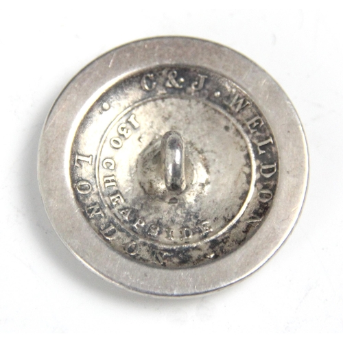 108 - A set of six silver coloured buttons, the circular buttons with plain polished fronts and lettering ... 