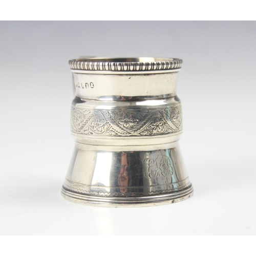 128 - A George III silver mug, indistinct makers mark, London 1812, the gadroon rim above waisted and flar... 