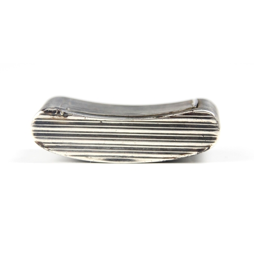 130 - A George III silver snuff box, John Shaw, Birmingham 1806, the boat shaped grooved box with hinged c... 