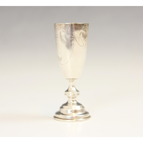 141 - A continental silver goblet, Riga c1940, of small proportions, with engraved floral decoration, upon... 