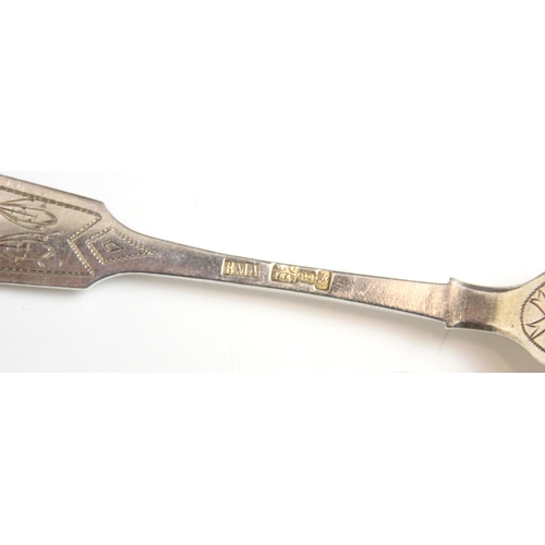 144 - A Russian silver fiddle pattern part christening set, Moscow, Vasiliy Mateevich Ashmarin, c1888, com... 