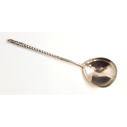 145 - A Russian silver spoon, Karl Antiteyev, Moscow c1881, the fig shaped bowl engraved to reverse with m... 