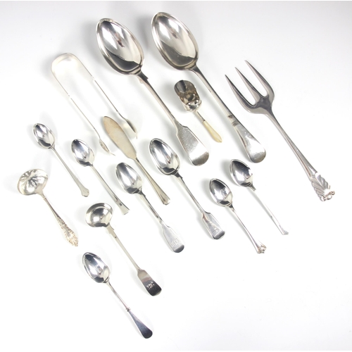 151 - A selection of silver flatware, to include; a silver fiddle pattern table spoon, John Round & Son Sh... 