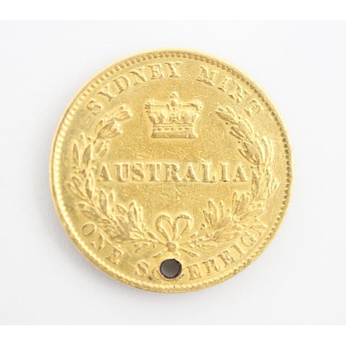 172 - An Australia one sovereign, dated 1867, with drill hole to the top, 8gms