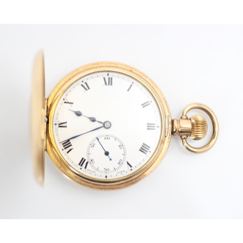 206 - A yellow metal half hunter pocket watch, the circular white enamel dial with Roman Numerals and subs... 