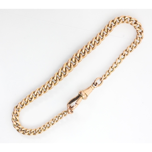 222A - A 9ct rose gold curb link bracelet, the graduated links and with lobster clasp fastening, links stam... 