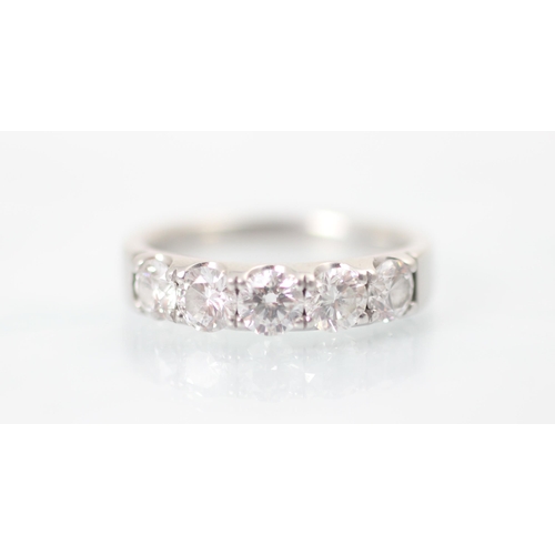 231 - A Mappin & Webb platinum five stone diamond ring, the five round cut diamonds claw set within a plat... 