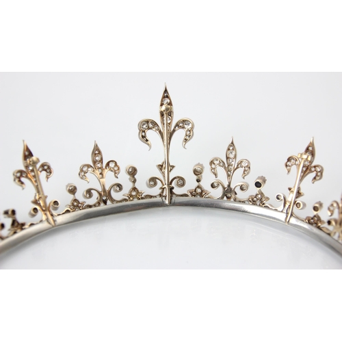 245 - A late 19th/early 20th century diamond set tiara converting to necklace, the central fleur-de-lys mo... 