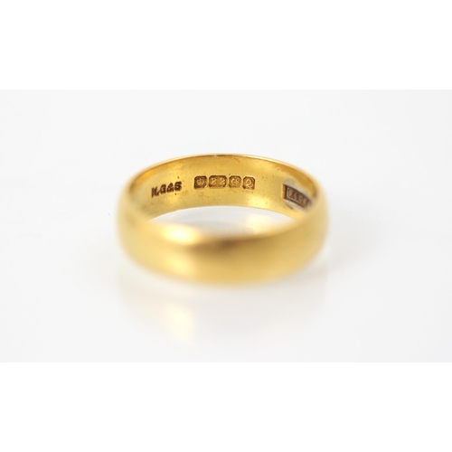 273 - A 22ct yellow gold wedding band, stamped 'HG&S' Birmingham, 'Fidelity', ring size P, 6gms