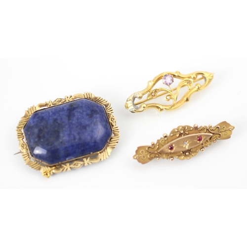 288 - A selection of three brooches, including a 9ct yellow gold Victorian style brooch set with diamonds ... 