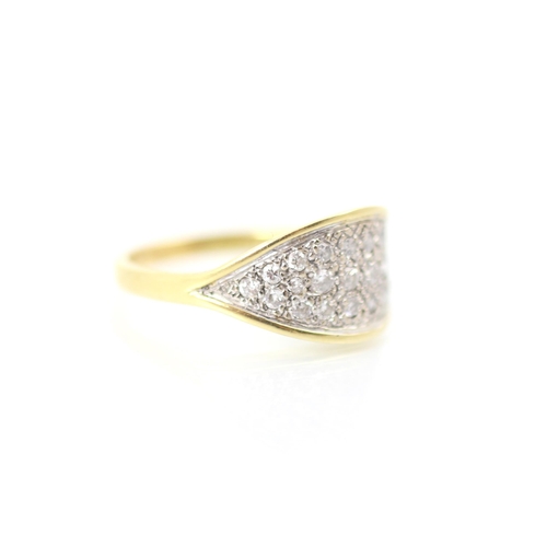 310 - An 18ct yellow gold and diamond dress ring, the lozenge shaped head with pave set diamonds, set to y... 