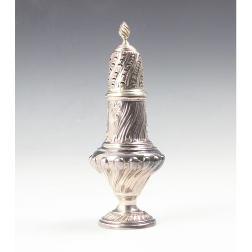 42 - A Victorian silver sugar sifter, Thomas Bradbury & Sons, London 1892, the flame finial upon pierced ... 