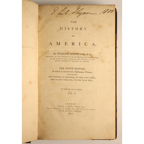 436 - Robertson (William), THE HISTORY OF AMERICA, ninth edition, 4 vols, 3/4 leather, textured boards, vo... 