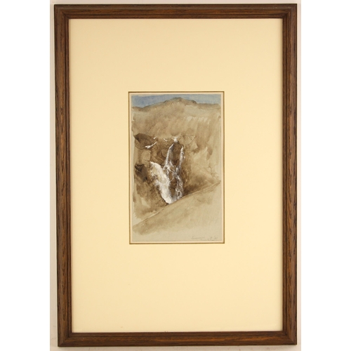 488 - Scottish school (20th century),  
A mountain waterfall,  
Watercolour and gouache on paper,  
Unsign... 