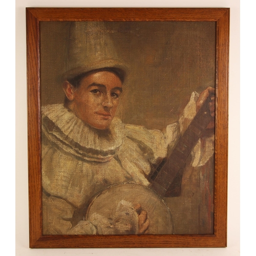 499 - Continental school (20th century),  
A half length portrait of a minstrel or clown playing a lute,  ... 