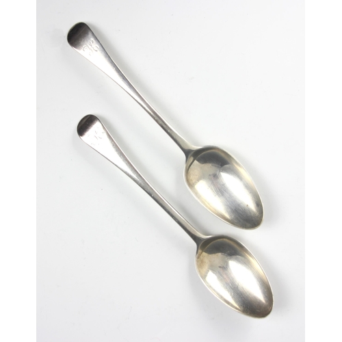 65 - A pair of George II silver Old English pattern table spoons, possibly Isaac Callard, London 1728, of... 