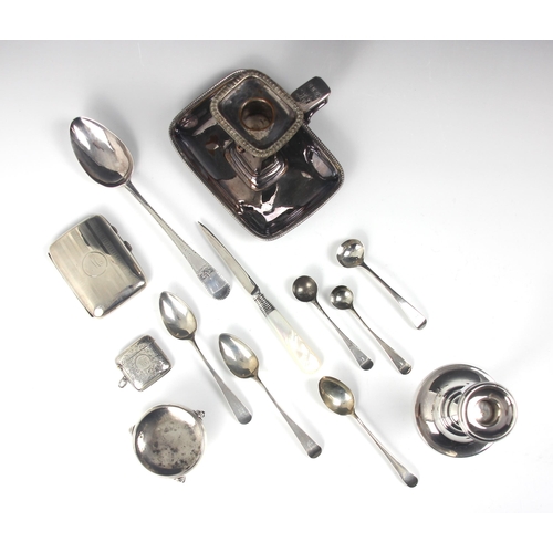 67 - A selection of silver and silver coloured items, including a George V silver cigarette case, Joseph ... 