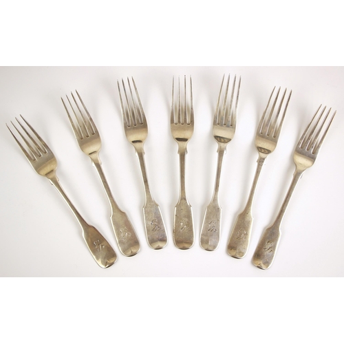 70 - A set of three silver Old English fiddle pattern dessert forks, William Eaton, London 1837, with ini... 