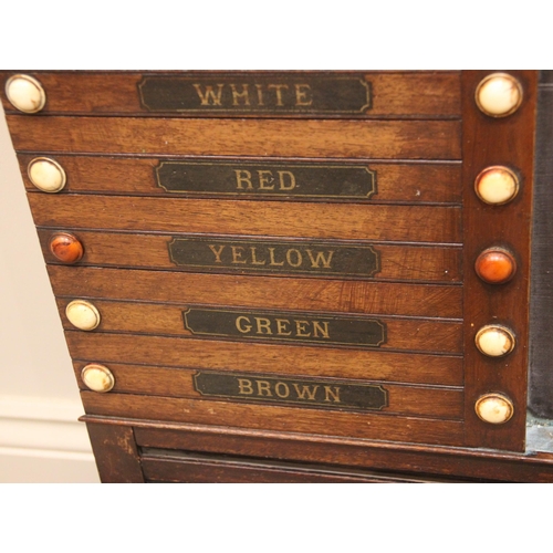 738 - A walnut snooker/billiard scoreboard, by J.Ashcroft, Liverpool, late 19th/early 20th century, the ce... 