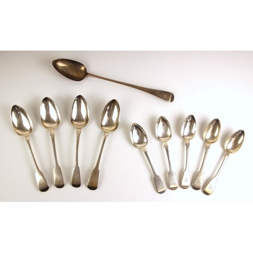 74 - A pair of Edward VII silver Old English fiddle pattern dessert spoons, Patrick Leonard, Chester 1848... 