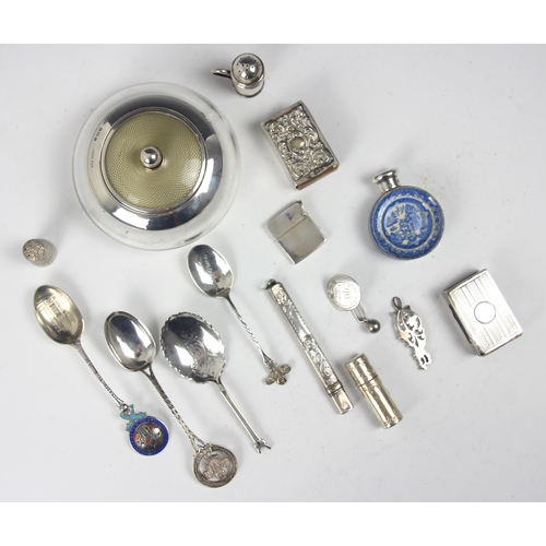 137 - A selection of silver and white metal objects, including an Edwardian silver pounce pot, Deakin and ... 