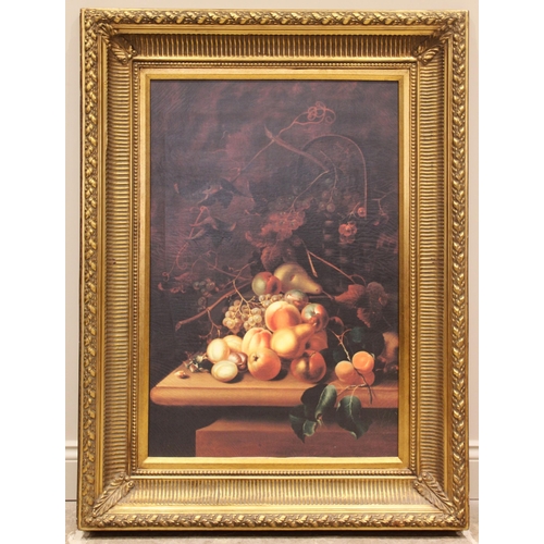 464 - After Thomas Jones Of Bath (1742-1803),  
Still life with fruit in a basket on a stone ledge,  
Gicl... 