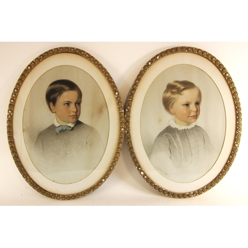 484 - English school (mid 19th century),  
Four oval bust length portraits of children of various ages (pr... 