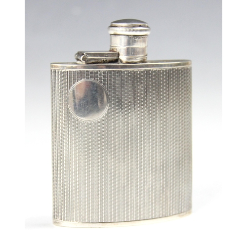 24 - A George V silver hipflask, William Base & Sons, Birmingham 1928, of rectangular convex form with ba... 