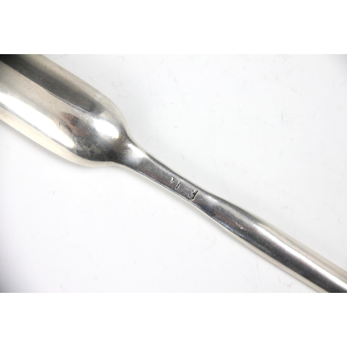 25 - An 18th century silver marrow scoop, of typical plain polished form, marks rubbed, 17.5cm long