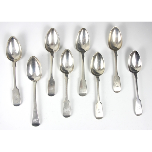 71 - A set of six Victorian silver Old English fiddle pattern dessert spoons, Edwin Street, Exeter 1856, ... 