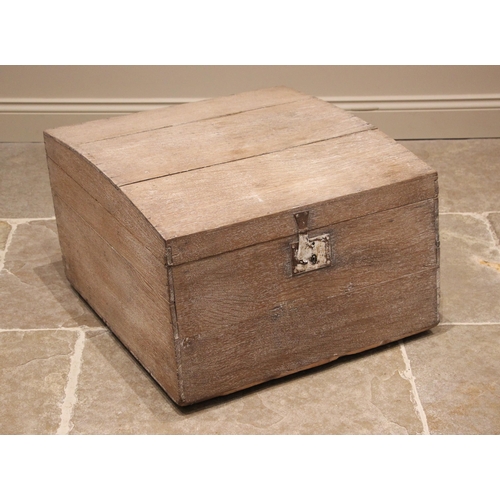 737A - A 19th century oak carriage box or storage box, the sloping hinged cover with clasp lock opening to ... 