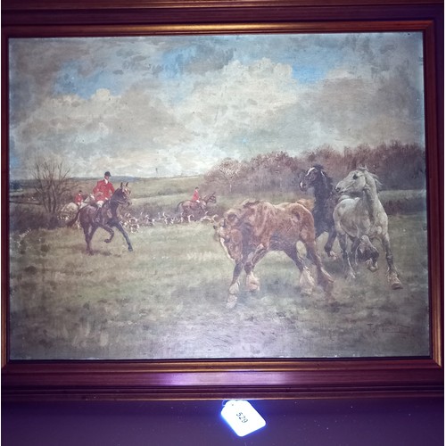 529 - Thomas Ivester Lloyd (British 1871-1942),  
Skittish colts in a field with a hunt beyond,  
Oil on c... 