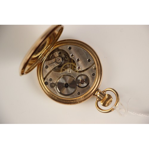 206 - A yellow metal half hunter pocket watch, the circular white enamel dial with Roman Numerals and subs... 