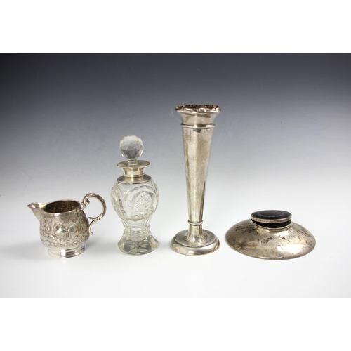 12 - A selection of silver and silver plated items, including a George V silver and tortoiseshell capstan... 