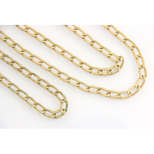 125 - A yellow metal necklace, the oval curb link chain with grooved detail to each side, with bolt ring f... 