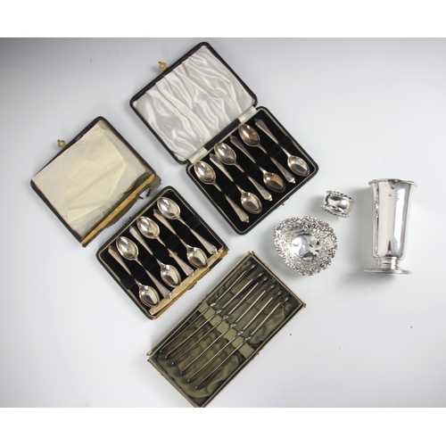 14 - A selection of silver items, including a George VI silver posy vase, Wakely & Wheeler, London 1945, ... 
