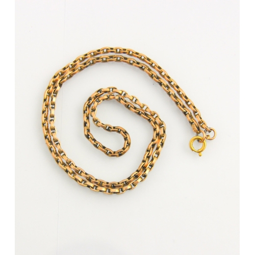 151 - A 20th century yellow metal chain, the elongated trace link chain with later bolt ring fastening and... 