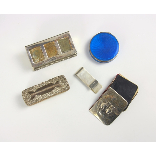 16 - A selection of silver items, including a Victorian silver triple stamp holder, indistinct makers mar... 