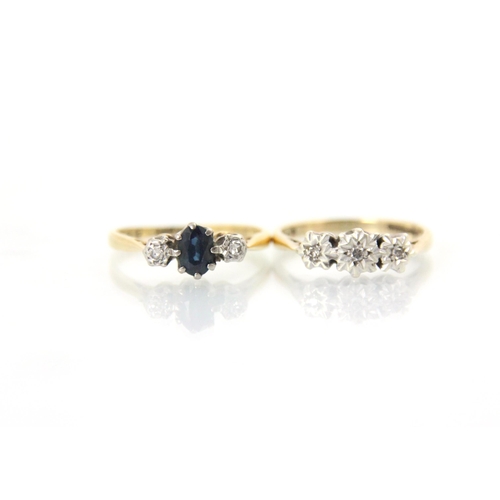 162 - An Edwardian style untested sapphire and diamond three stone ring, the central oval cut blue stone w... 