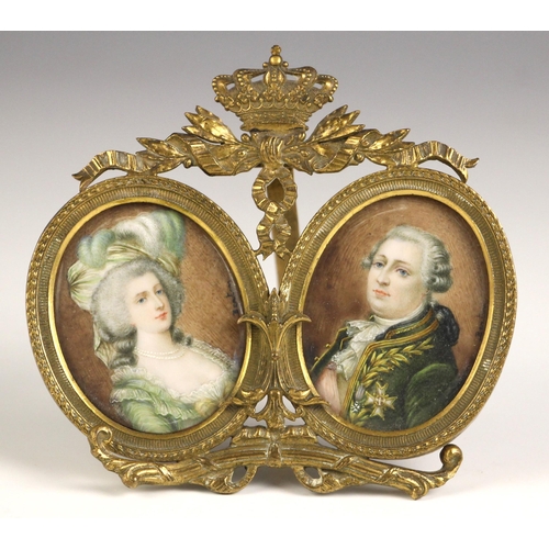178 - English school (19th century)
A double portrait miniature depicting Louis XVI after Antoine-Francois... 