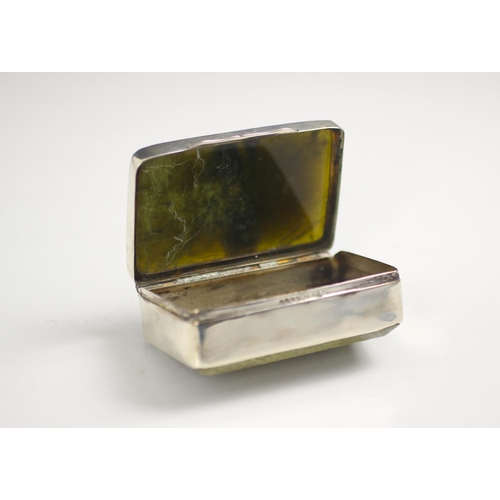 36 - An Edwardian silver mounted 'nephrite' coloured box, RD&S, Birmingham 1904, the rectangular hinged c... 